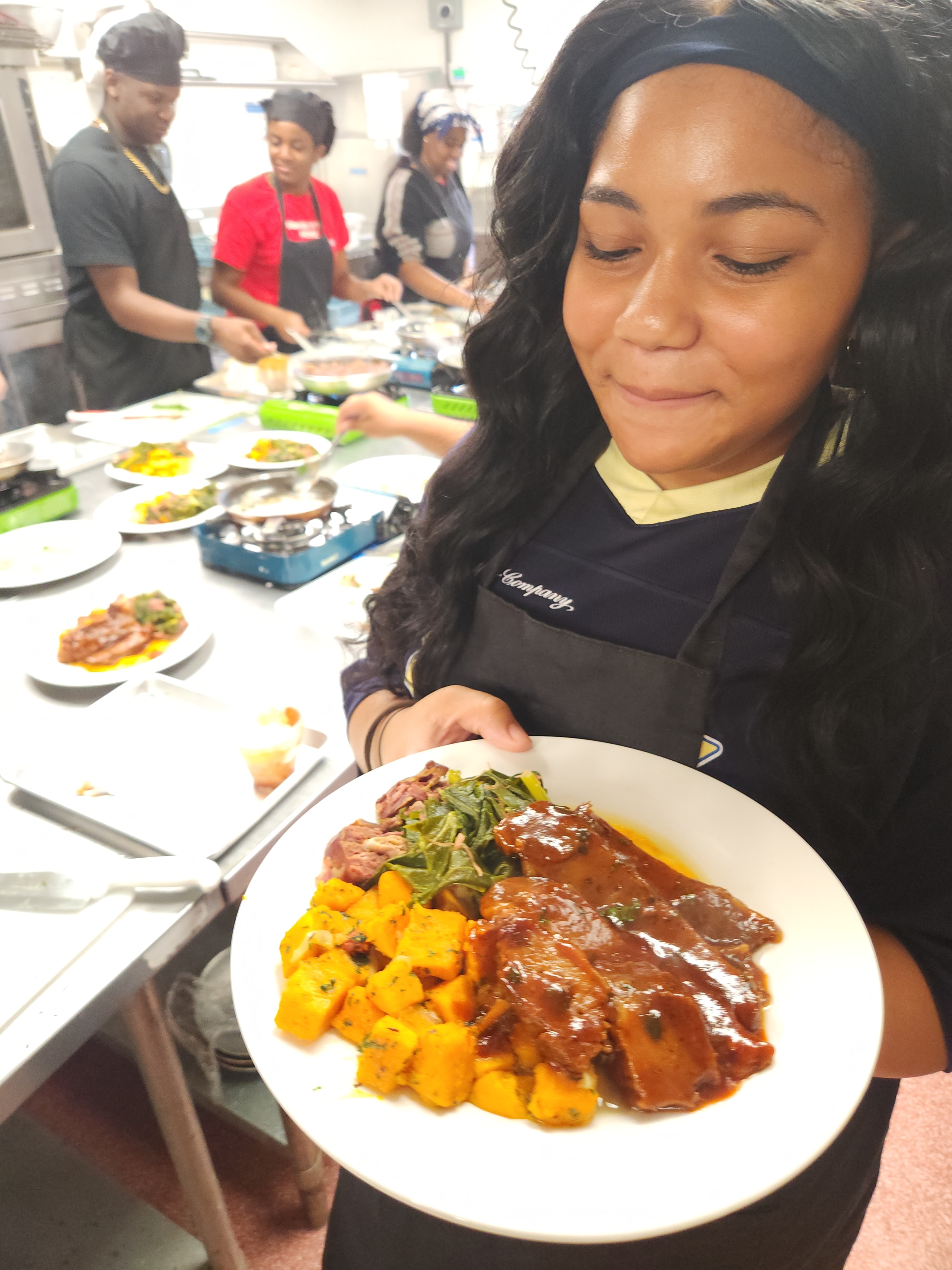 Community kitchen team preparing meals